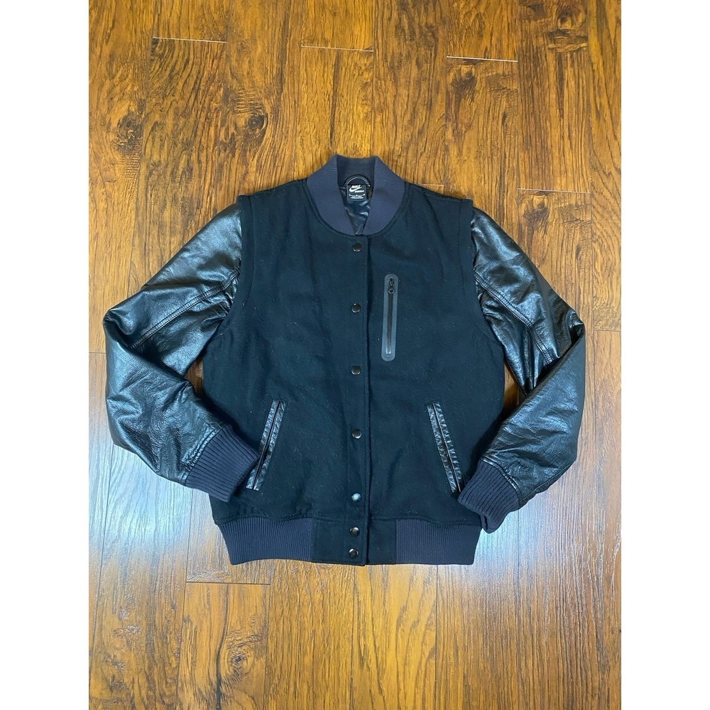 Nike Sportswear Destroyer Varsity Jacket Black Wool Leather Sleeves Mens Medium